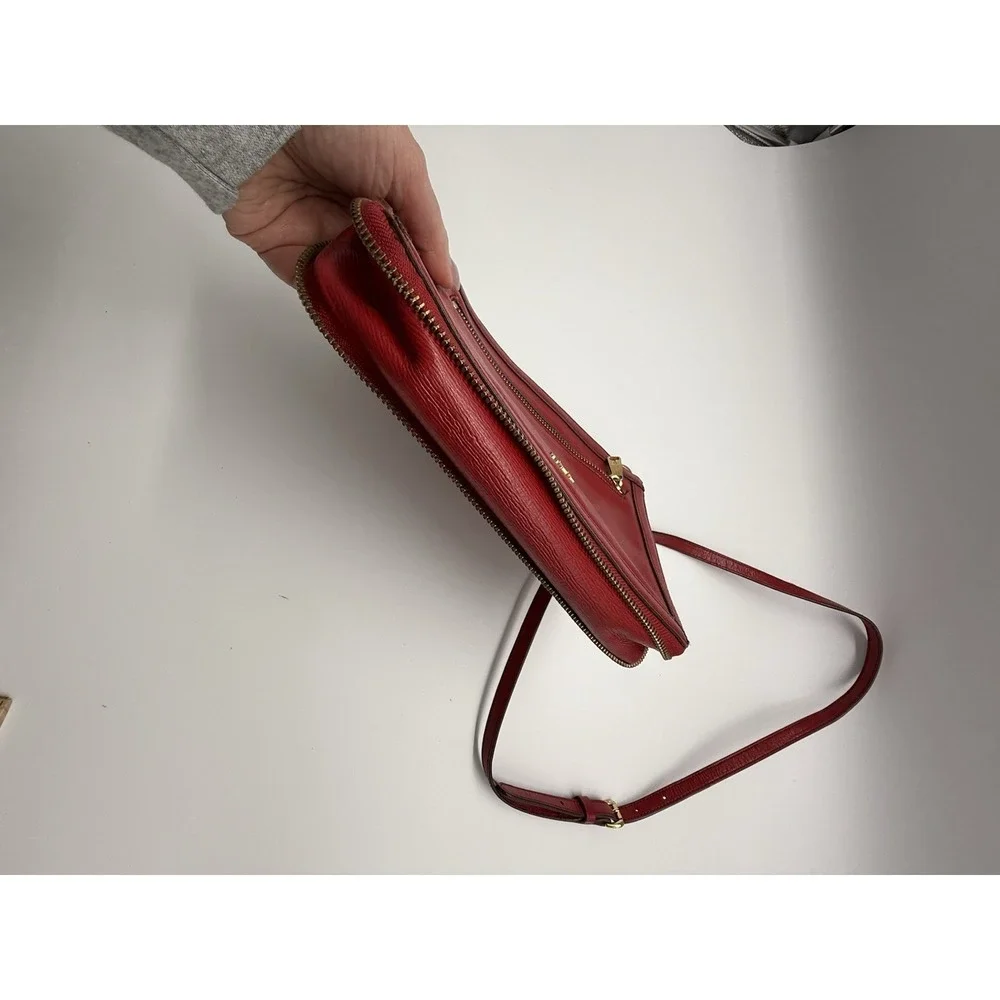 LRL Lauren Ralph Lauren Vintage Red Leather Gold‎ Zipper Purse Handbag